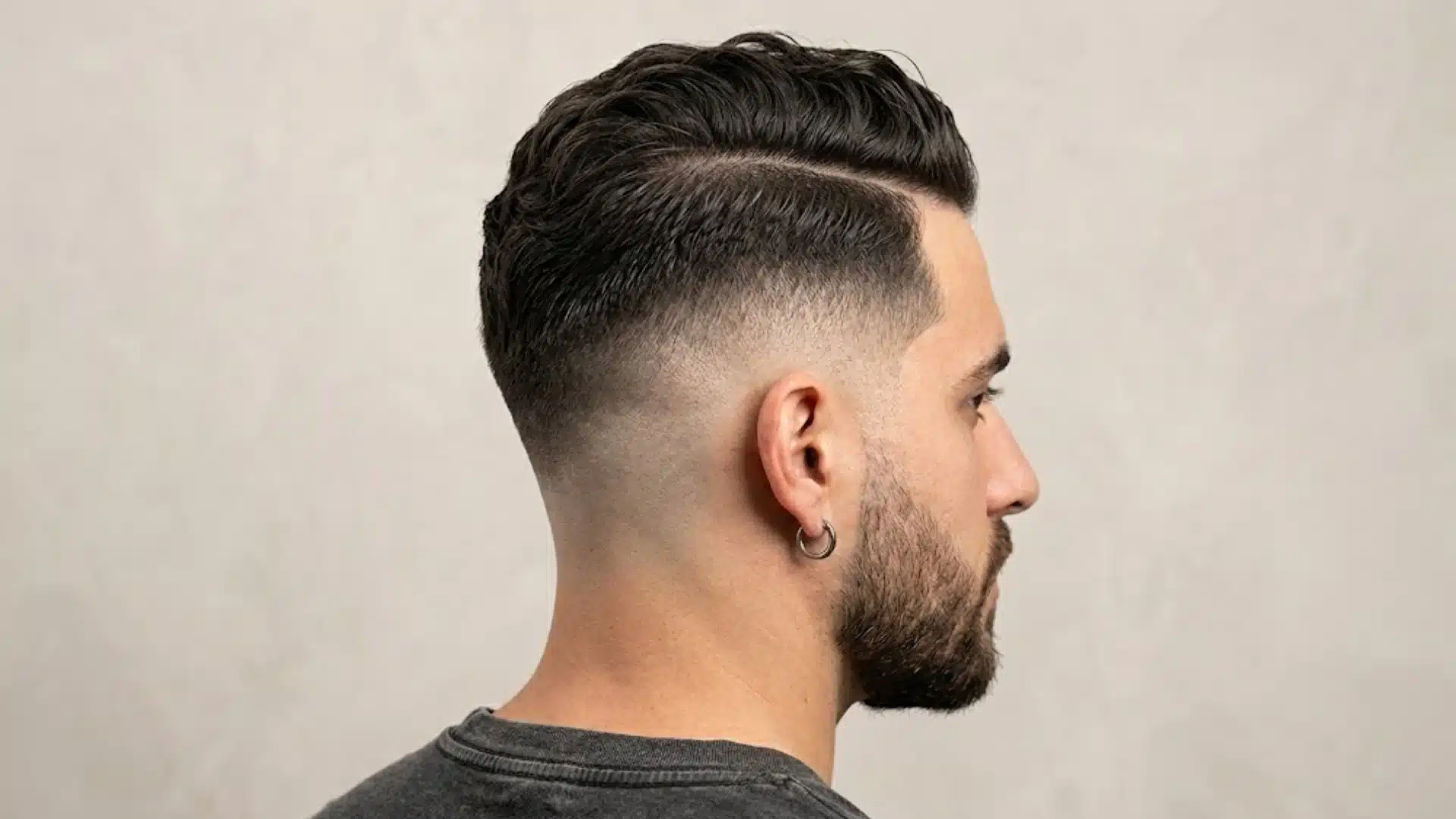 Mid skin fade haircut with textured side-part hairstyle and smooth blended fade with short tapered sides