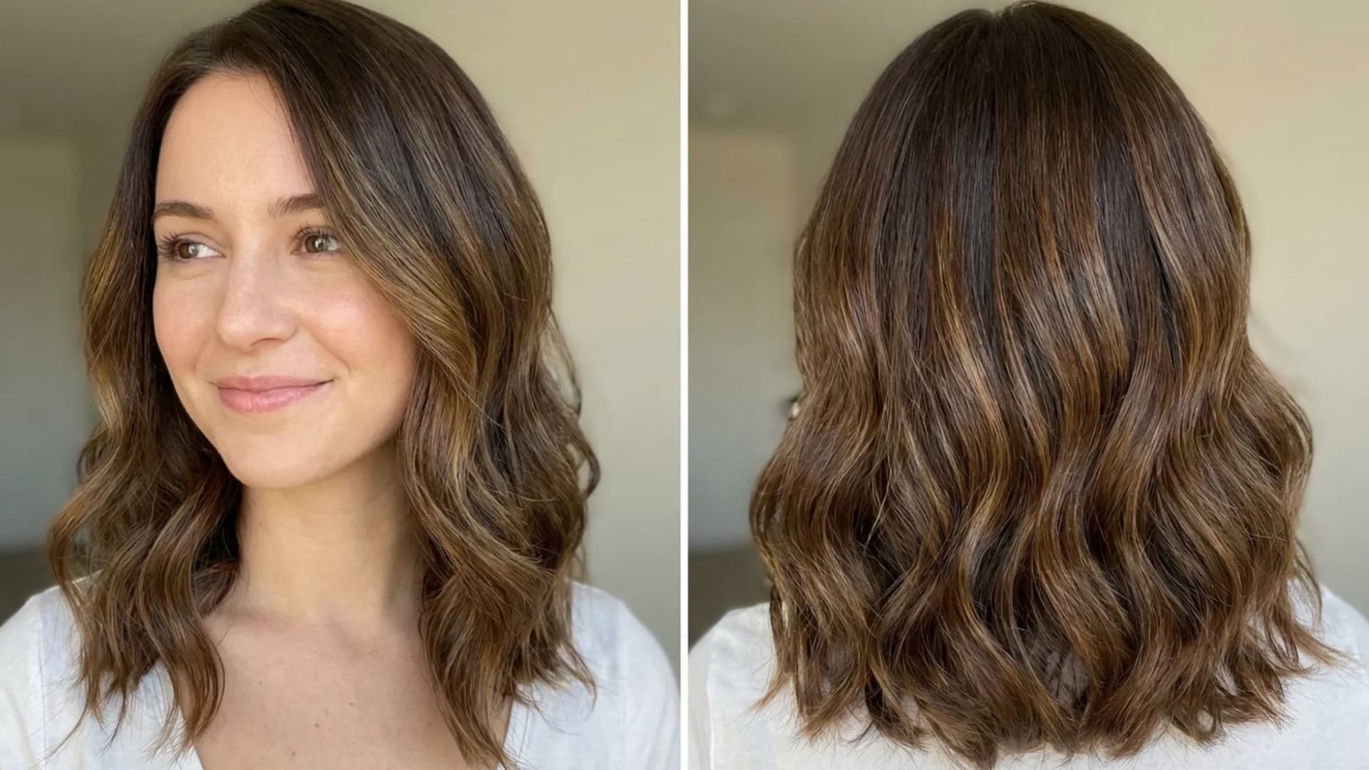 Portrait of a woman with neatly blended hair roots matching the rest of her hair color, seamless transition from scalp to ends
