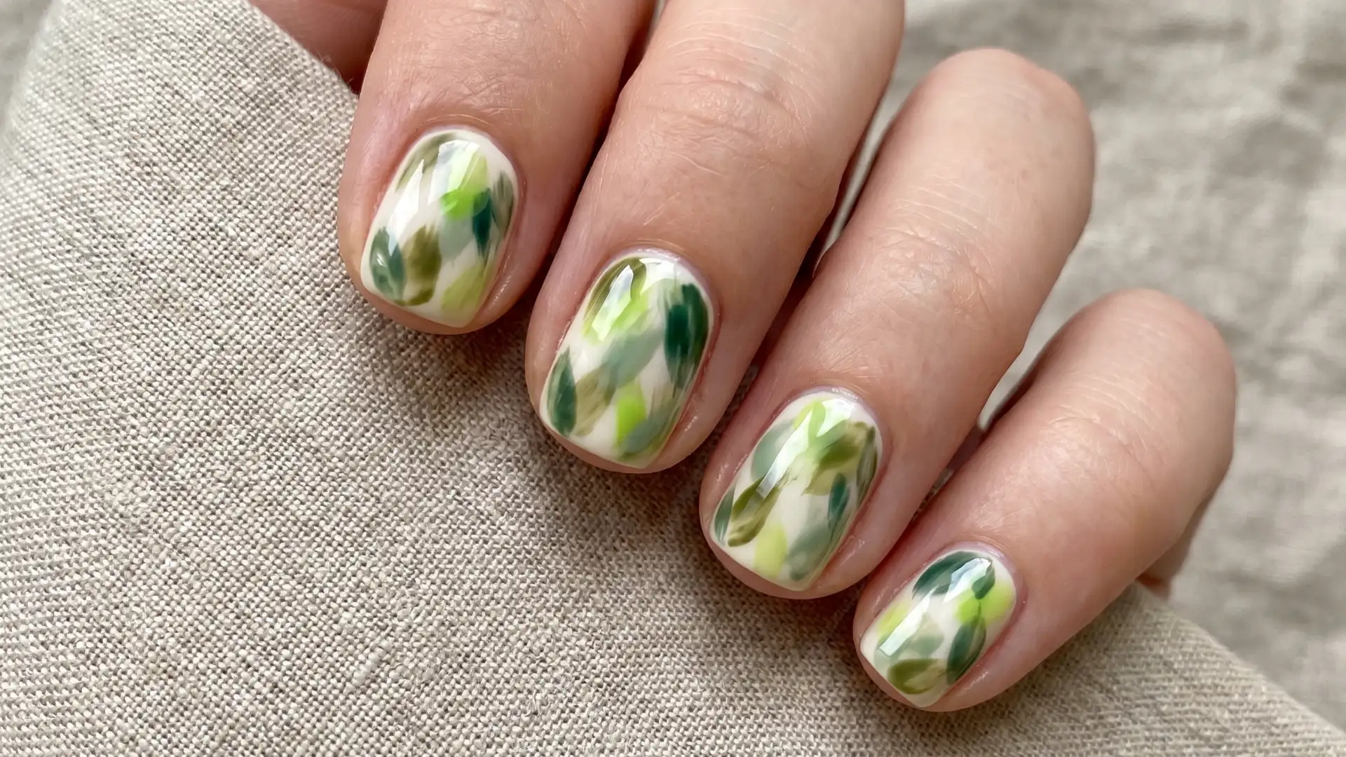 Sheer blush nails with scattered white frangipani flowers and soft yellow centers (1)