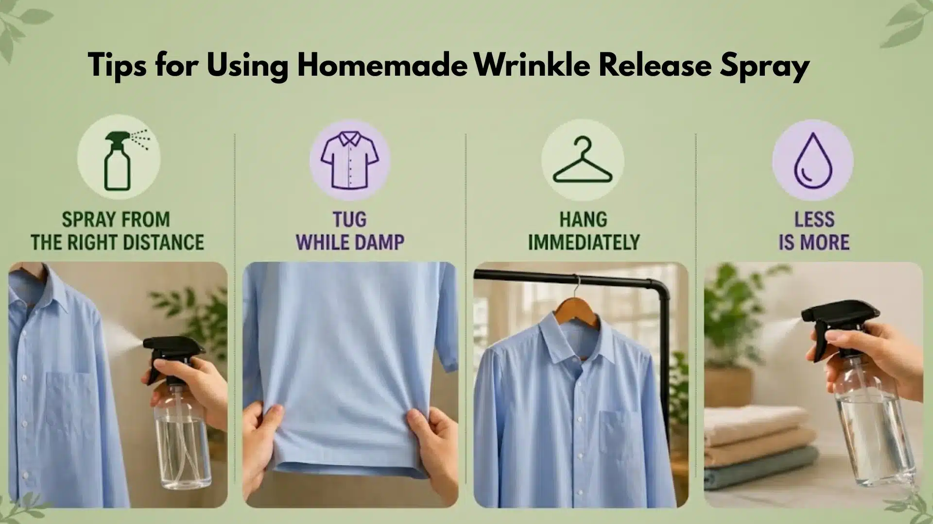 Step-by-step tips for using wrinkle spray spray lightly, smooth fabric, hang clothes, and avoid overuse