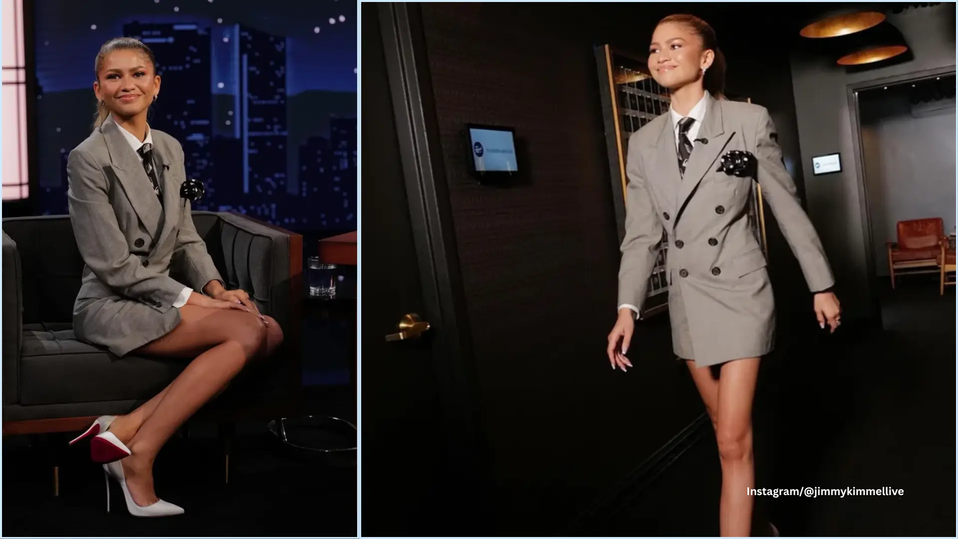 Zendaya at the Jimmy Kimmel Live show wearing a vintage 1992 Ralph Lauren blazer dress