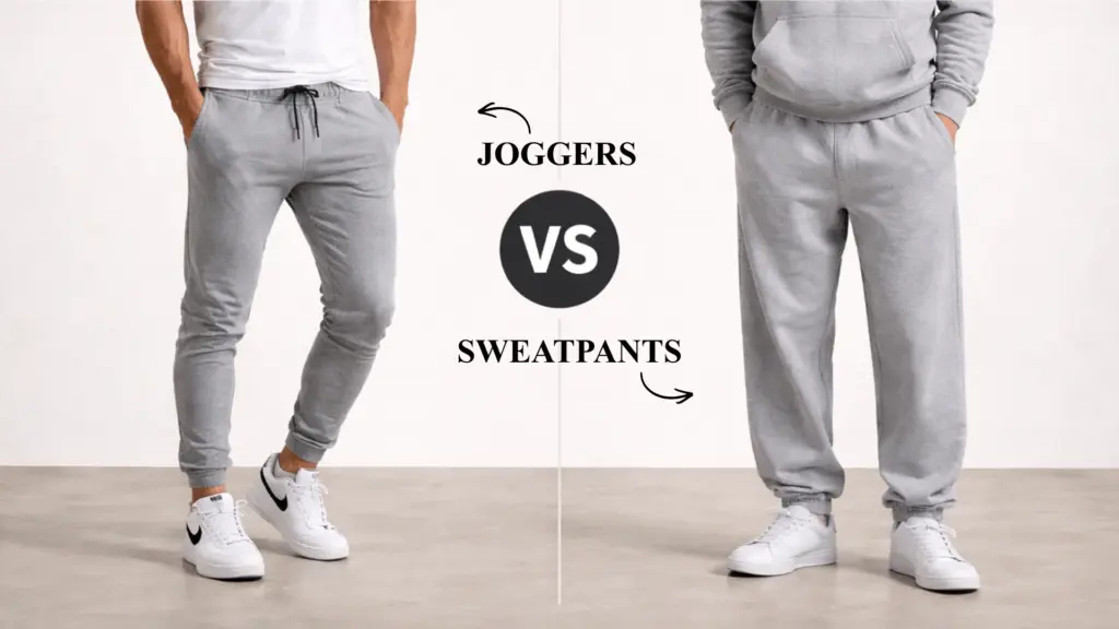 A comarison image with joggers on the left and sweatpants on the right