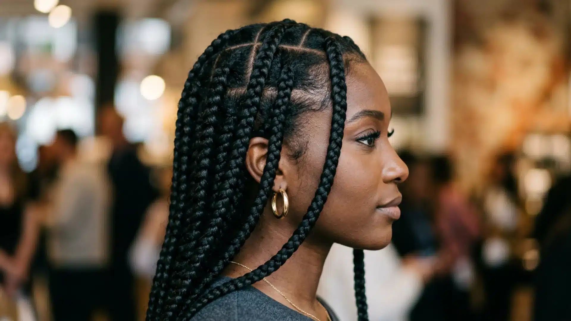 Black woman with jumbo braids styled