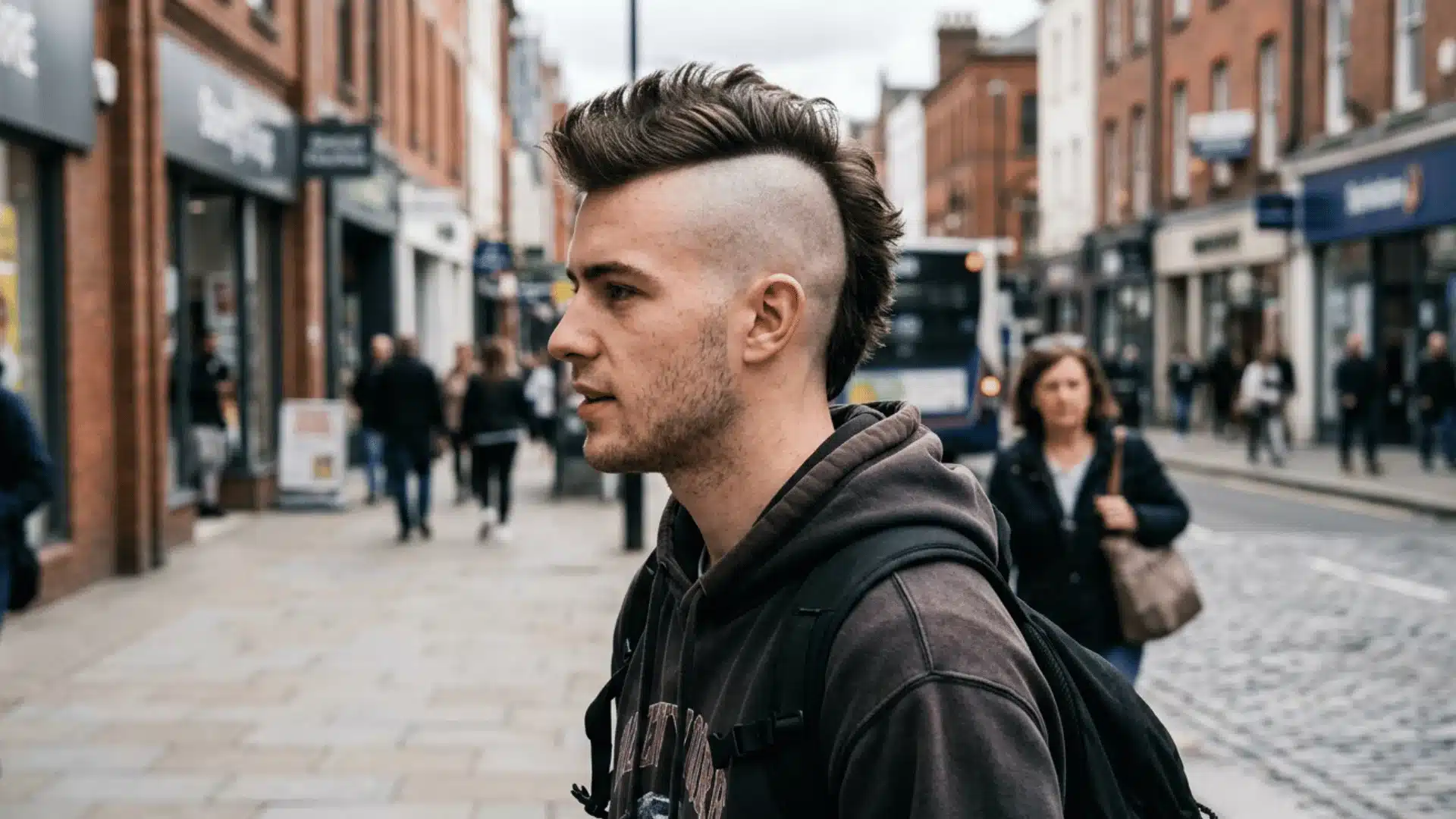 Bold disconnected mohawk fade with sharp lines