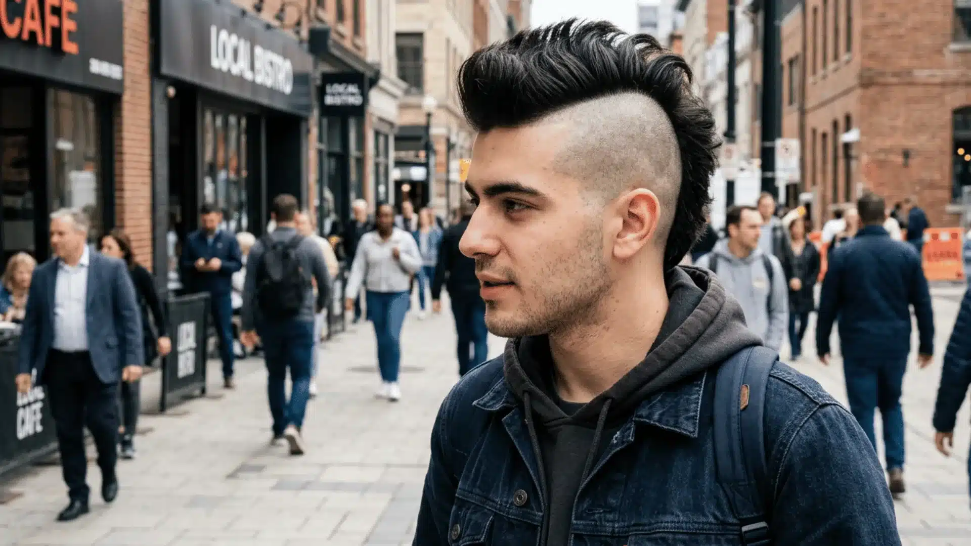 Bold mohawk undercut with sharp contrast