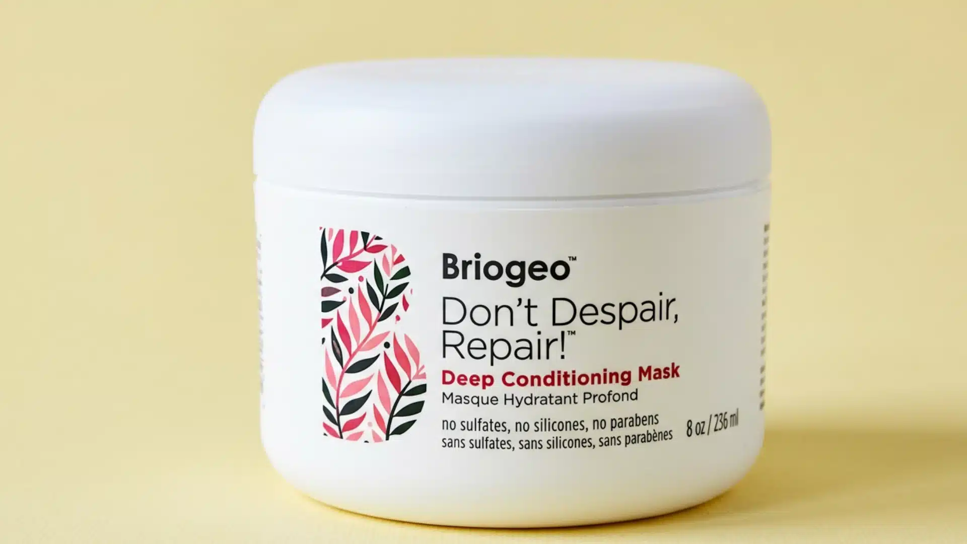 Briogeo Don't Despair Repair Deep Conditioning Mask jar for dry, damaged, and color-treated hair moisture treatment product