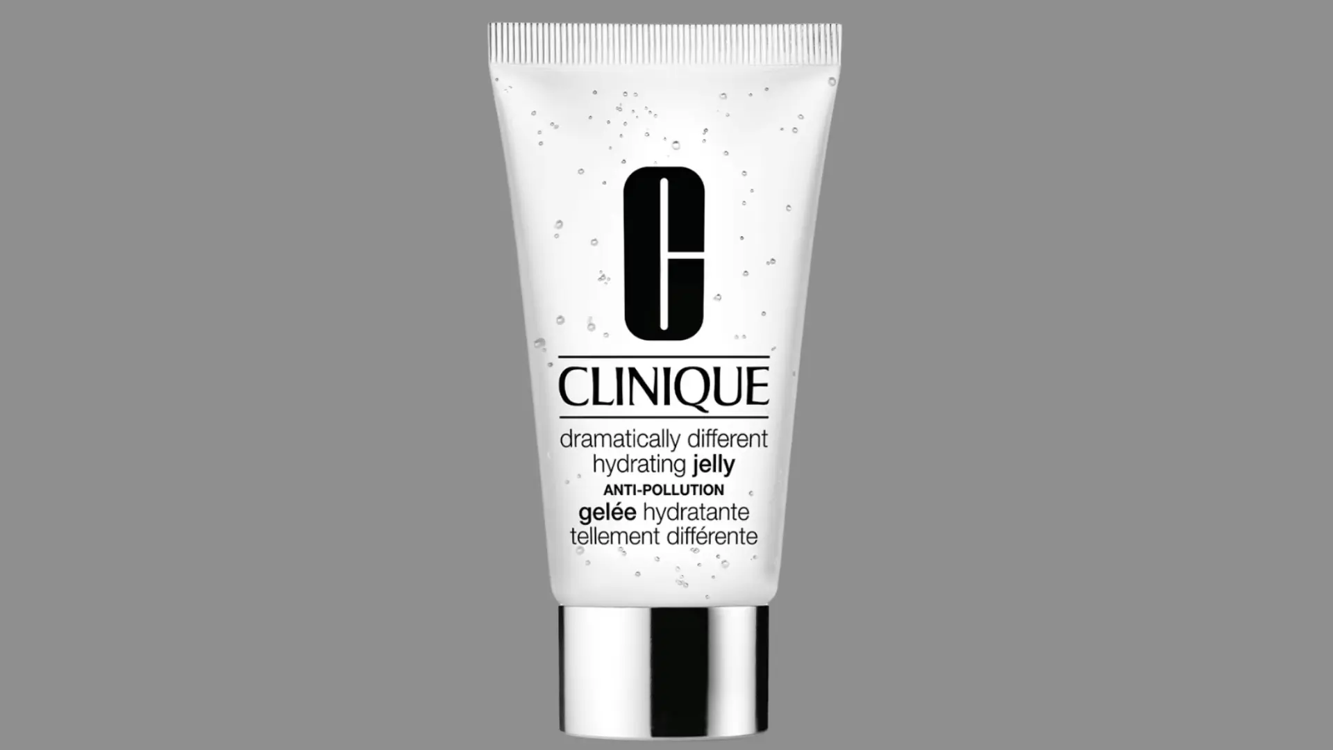 Clinique Dramatically Different Hydrating Jelly tube centered on a solid gray background