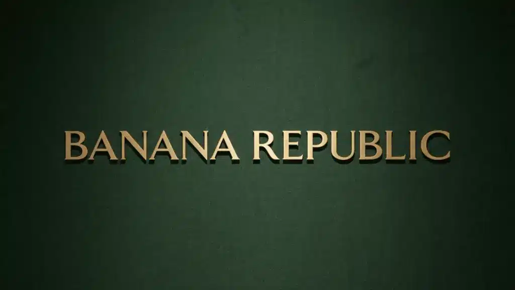 Close up of Banana Republic logo on green wall showcasing premium brand signage and design