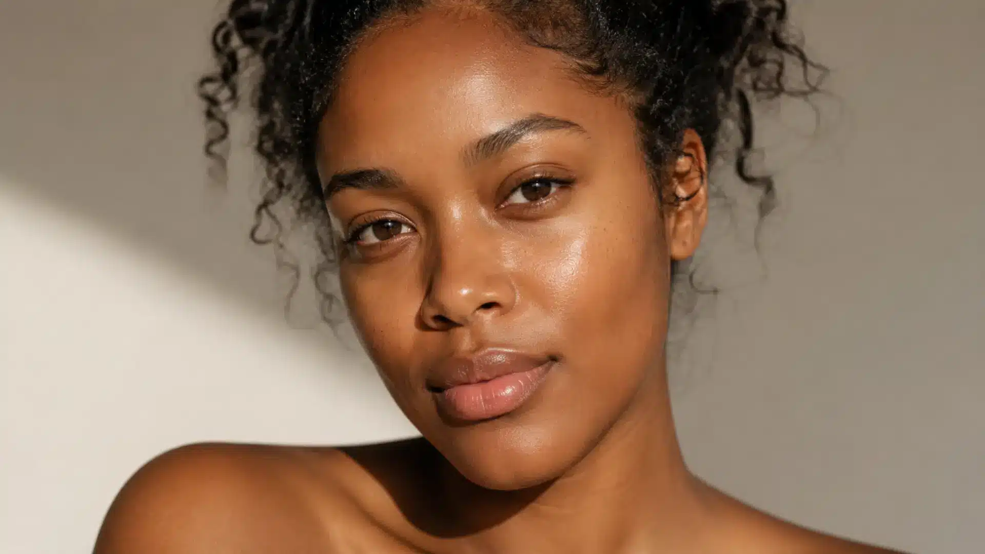 Close-up of smooth glowing skin after using a natural exfoliant face scrub