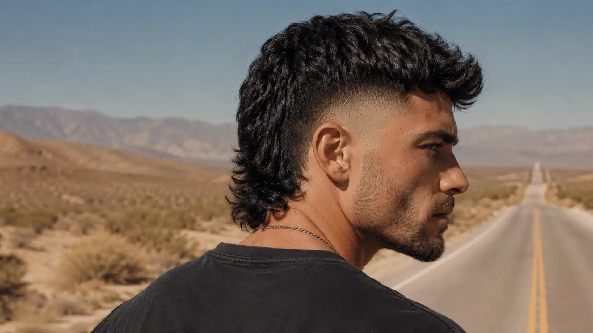 Coarse hair skin fade mullet with rugged texture