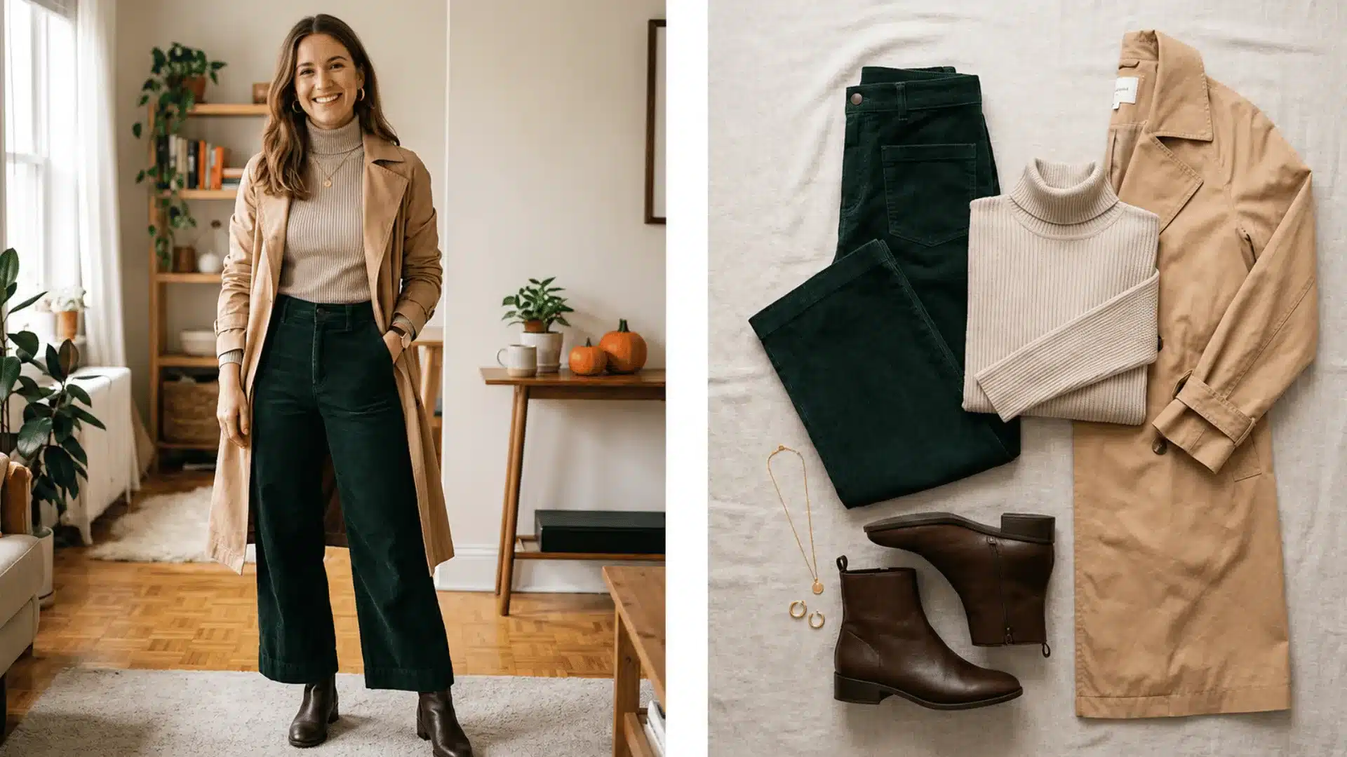 Corduroy wide leg pants with turtleneck outfit