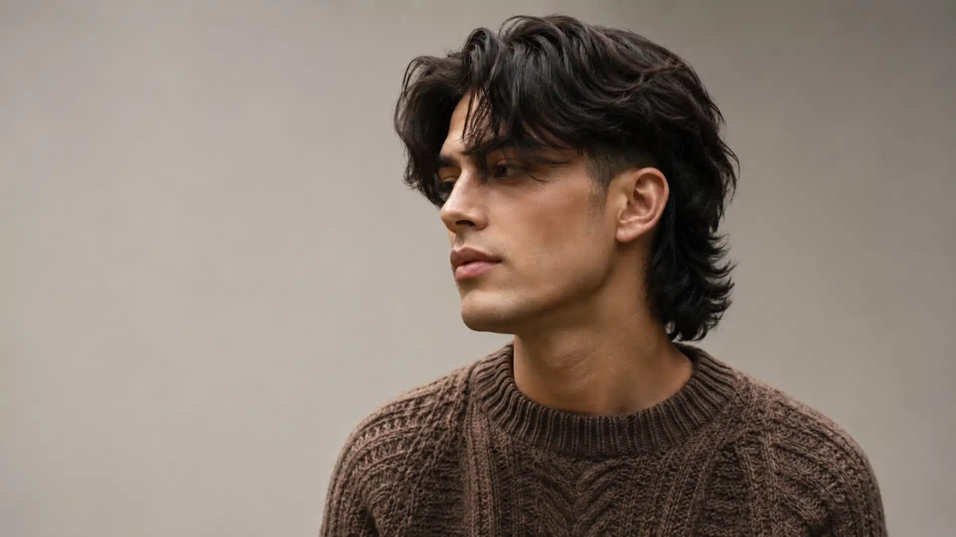 Curtain fringe mullet fade with soft layered waves, tapered sides, and relaxed modern texture