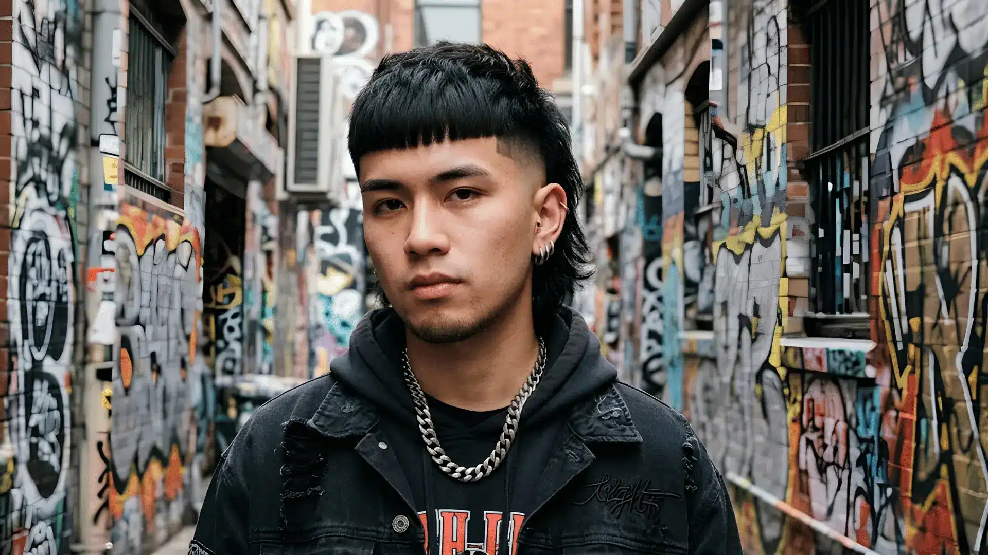 Edgar skin fade mullet with sharp blunt fringe