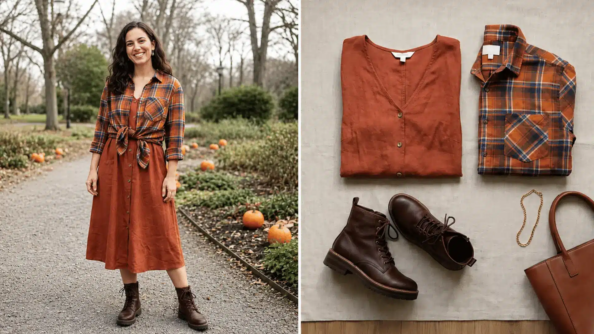 Flowy midi dress with flannel layer outfit