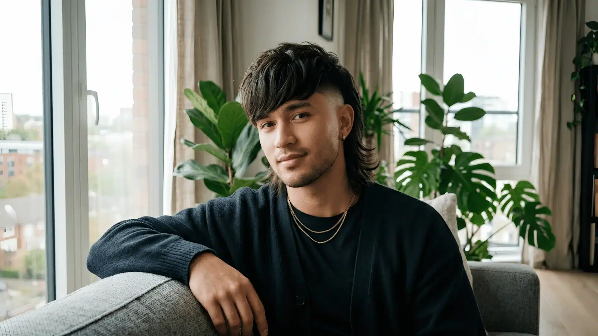 Fringe skin fade mullet with soft forehead framing
