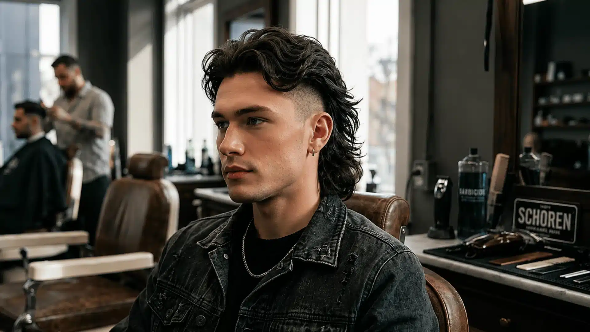 High skin fade mullet with dramatic shaved sides and long top