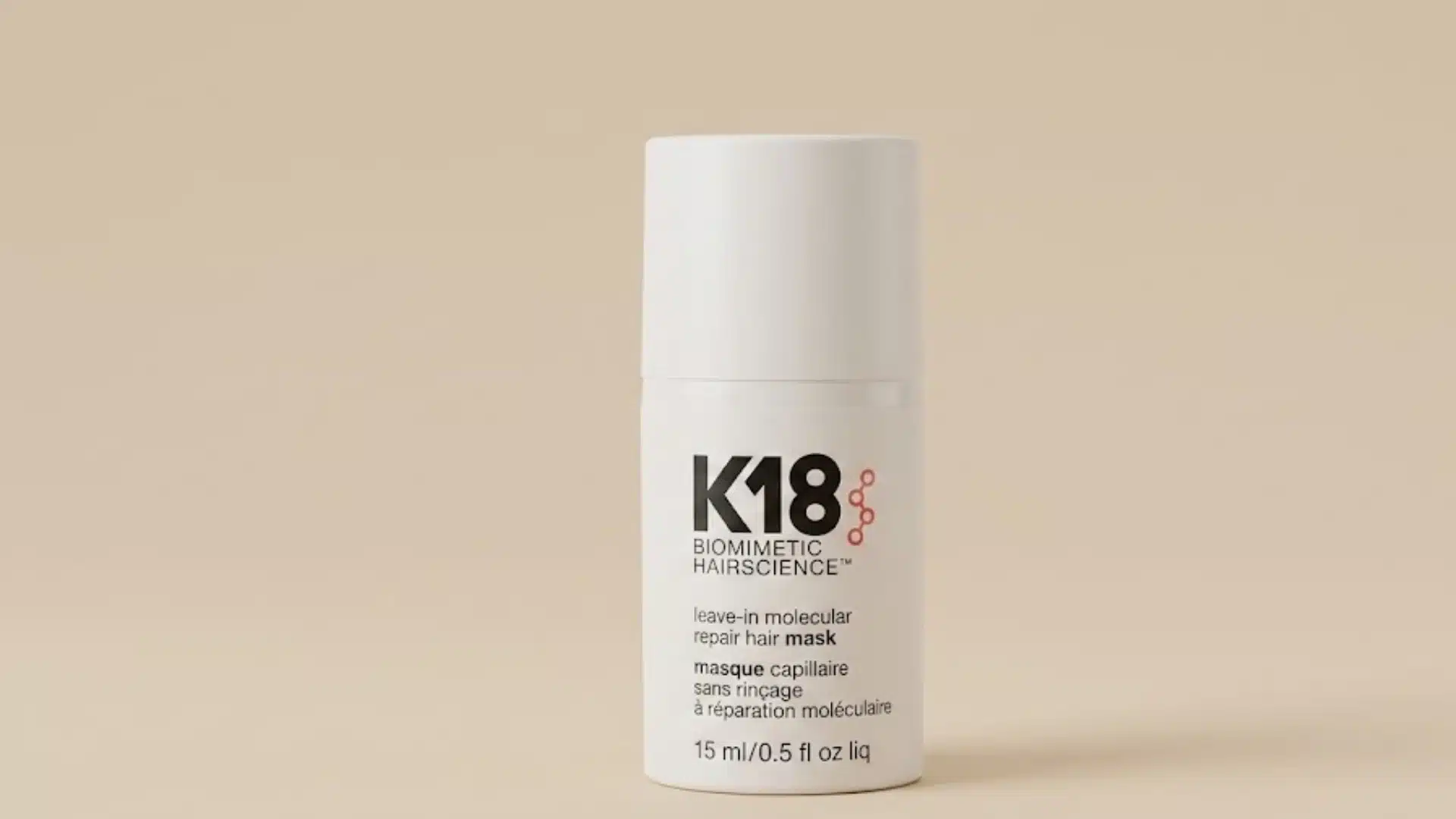 K18 Leave-In Molecular Repair Hair Mask bottle for damaged hair repair and bond rebuilding treatment product for all hair types