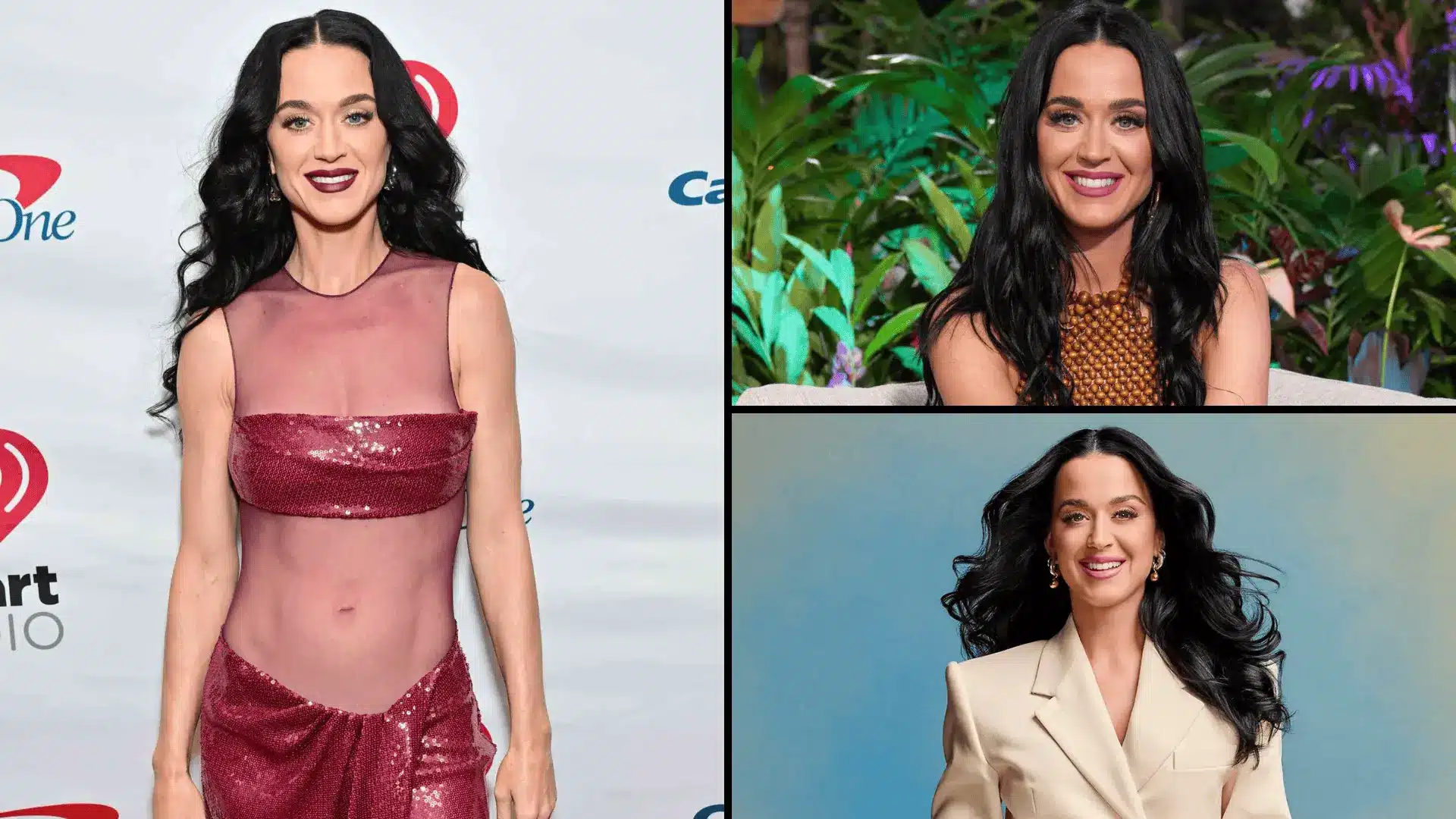 Katy Perry in bold and neutral outfits highlighting cool undertones and strong winter contrast