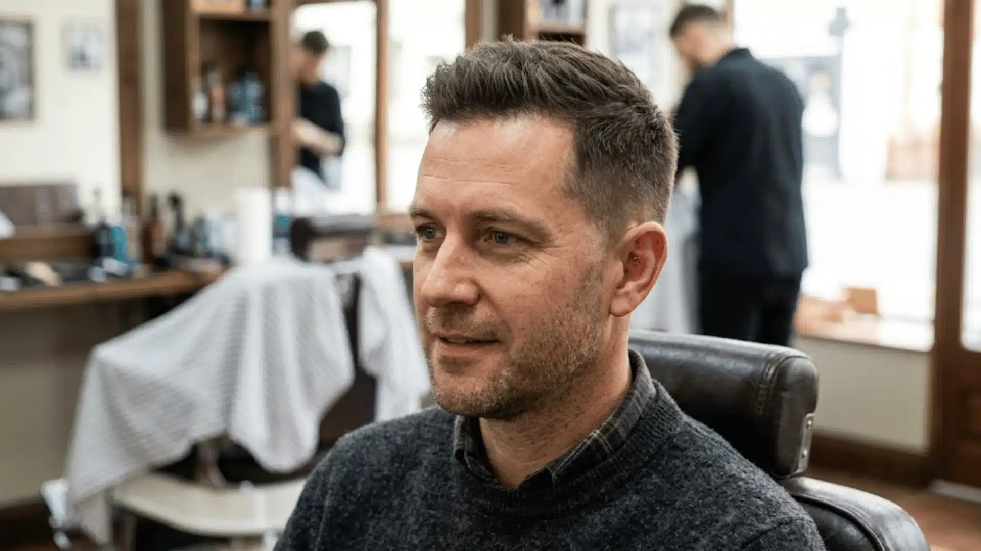 Man with crew cut and tapered sides for thinning hair