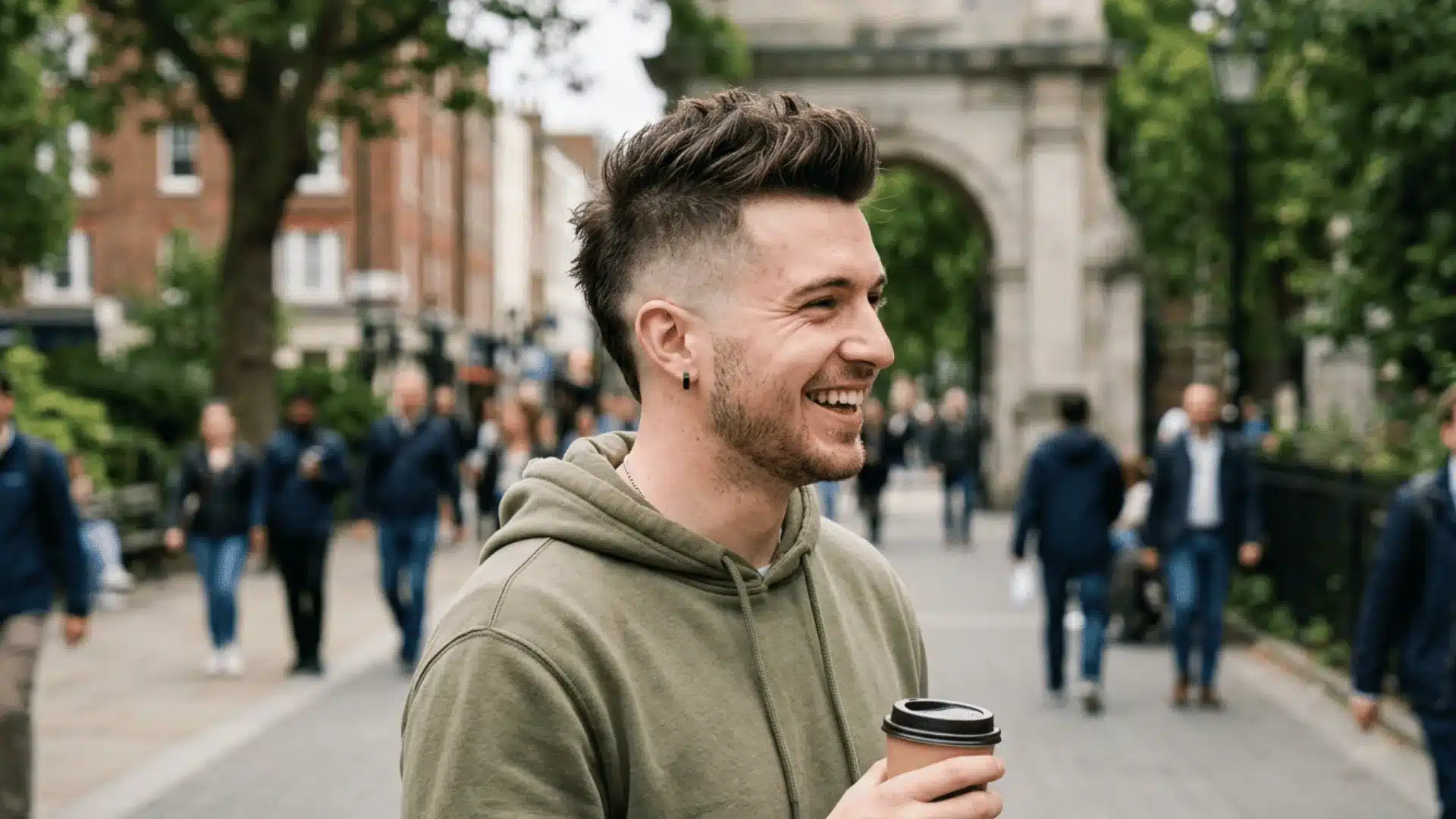 Man with stylish mid fade mohawk haircut