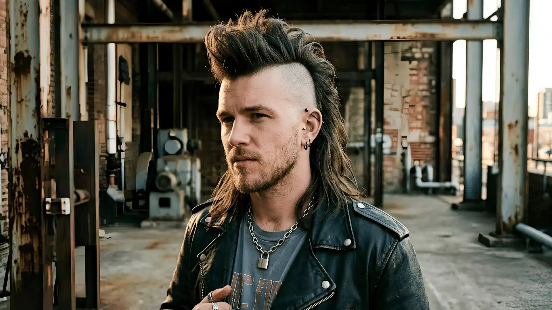 Mohawk skin fade mullet with raised center strip