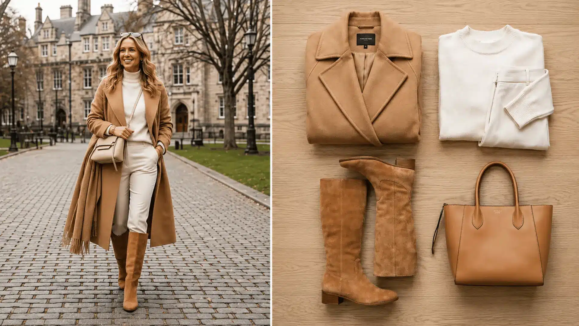 Monochrome neutral wool coat outfit