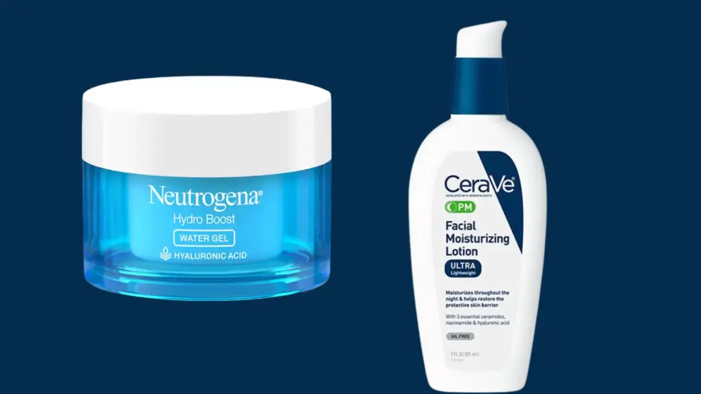 Neutrogena Hydro Boost and CeraVe PM lotion for oily acne prone skin lightweight moisturizers