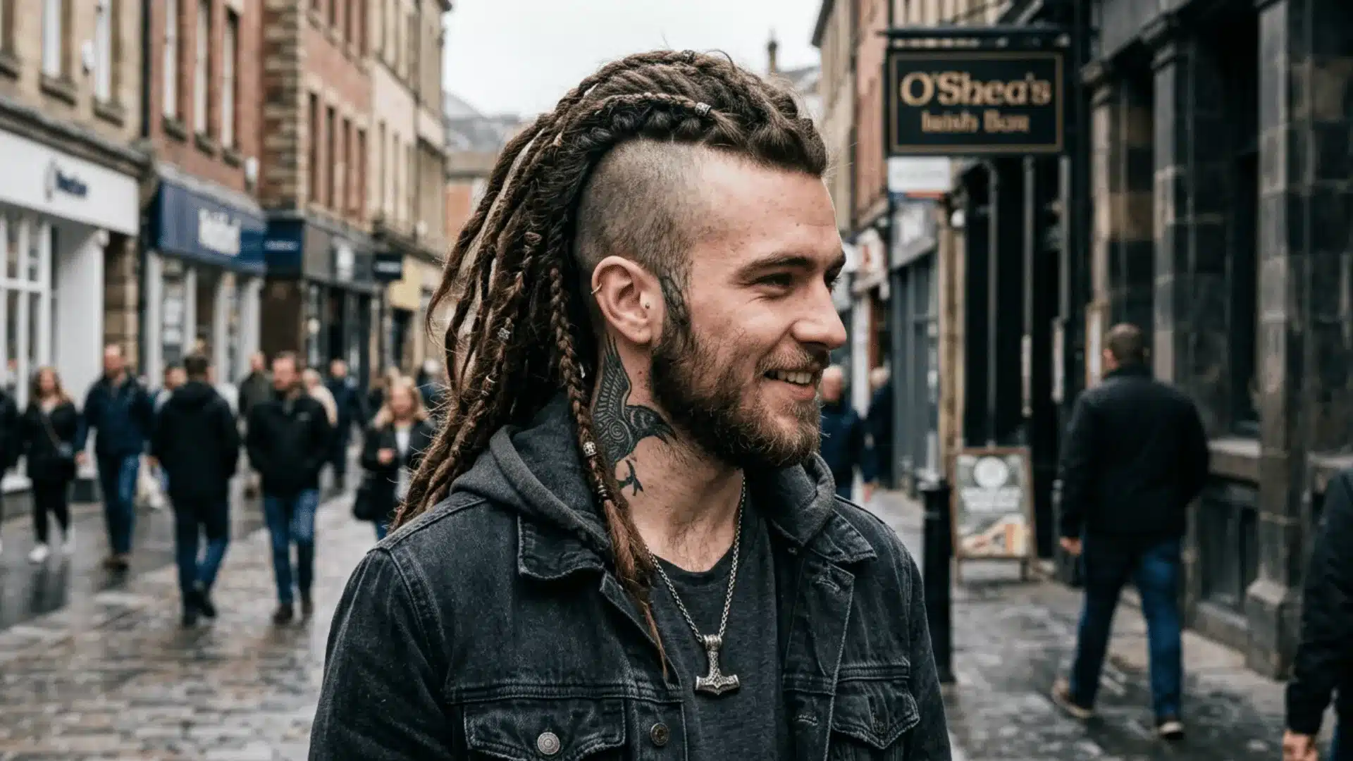 Rugged Viking mohawk with braids and long hair