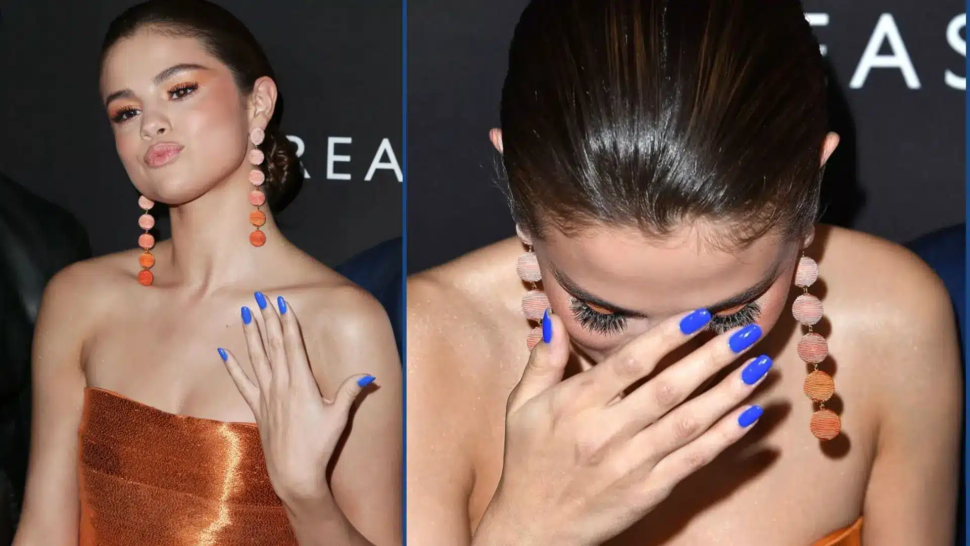 Selena Gomez with Cobalt blue nails at the premiere of the Netflix series 13 Reasons Why in Los Angeles