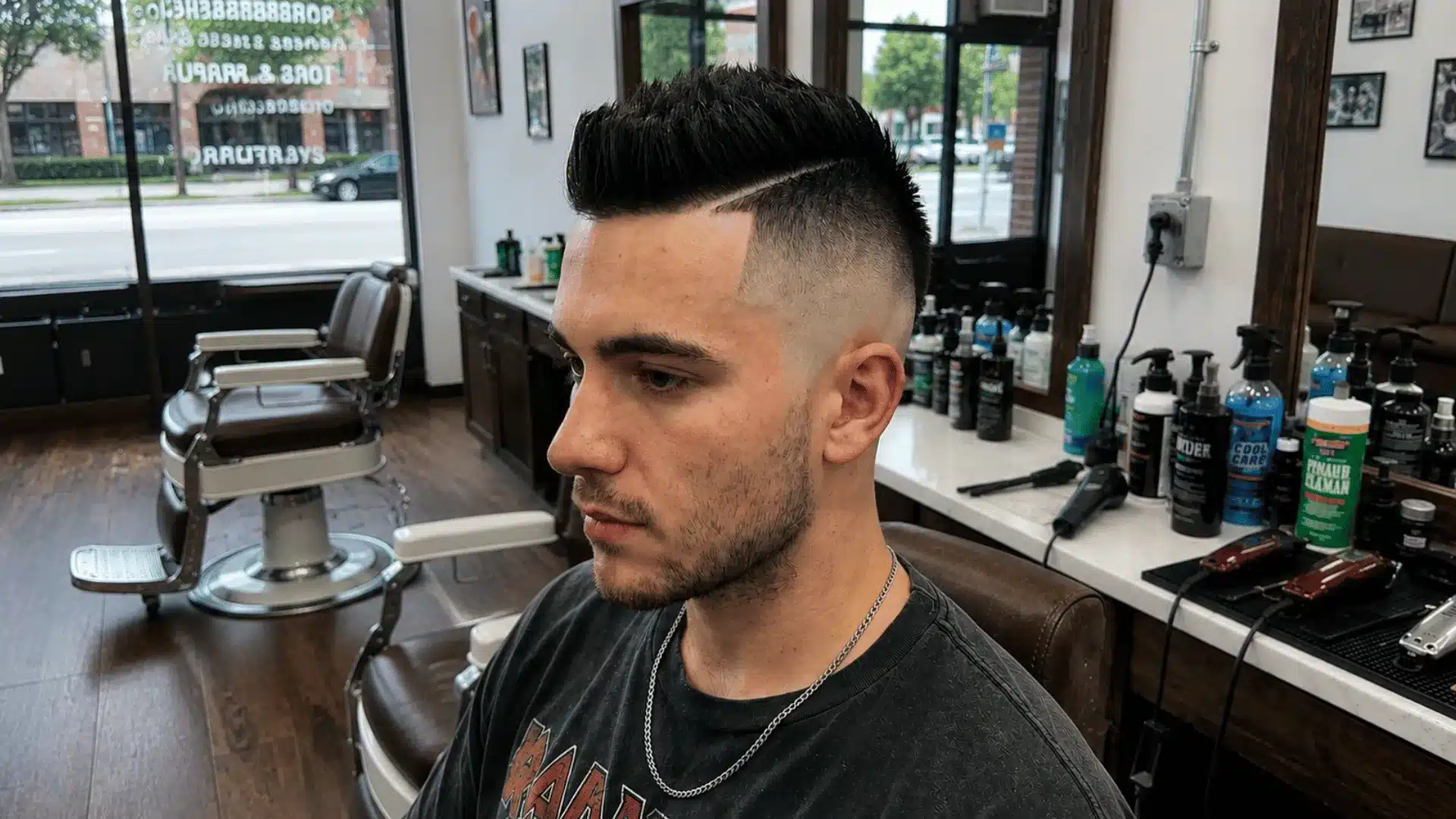 Sharp skin fade mohawk with clean contrast