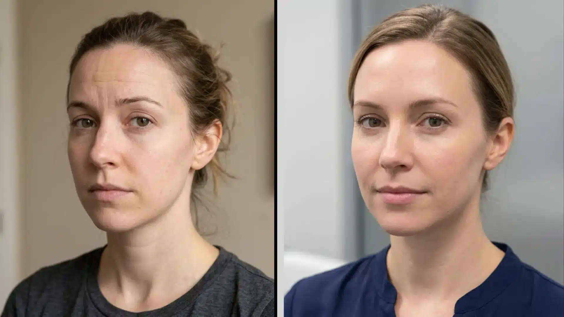 Side-by-side comparison of woman face before and after Botox treatment showing smoother skin improved tone and reduced signs of aging