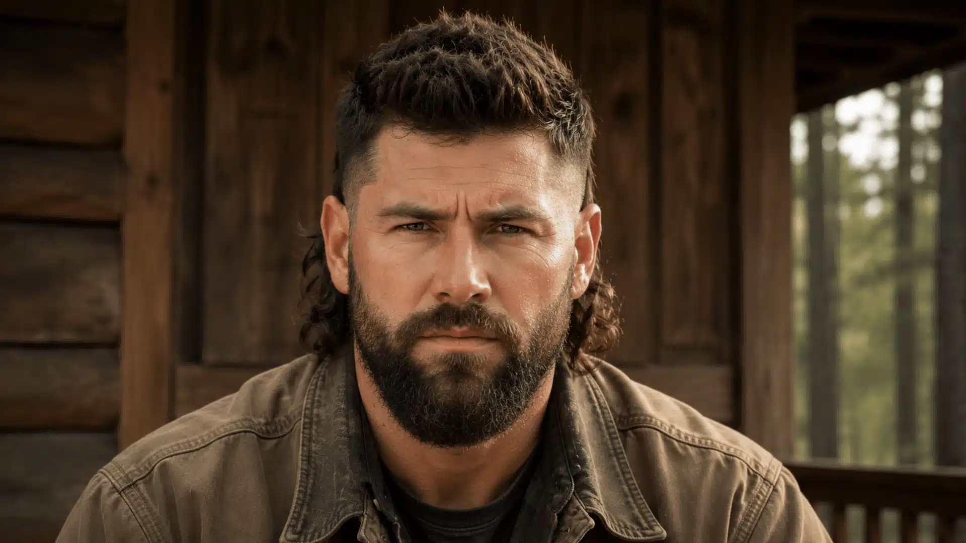 Skin fade mullet blended into a full beard