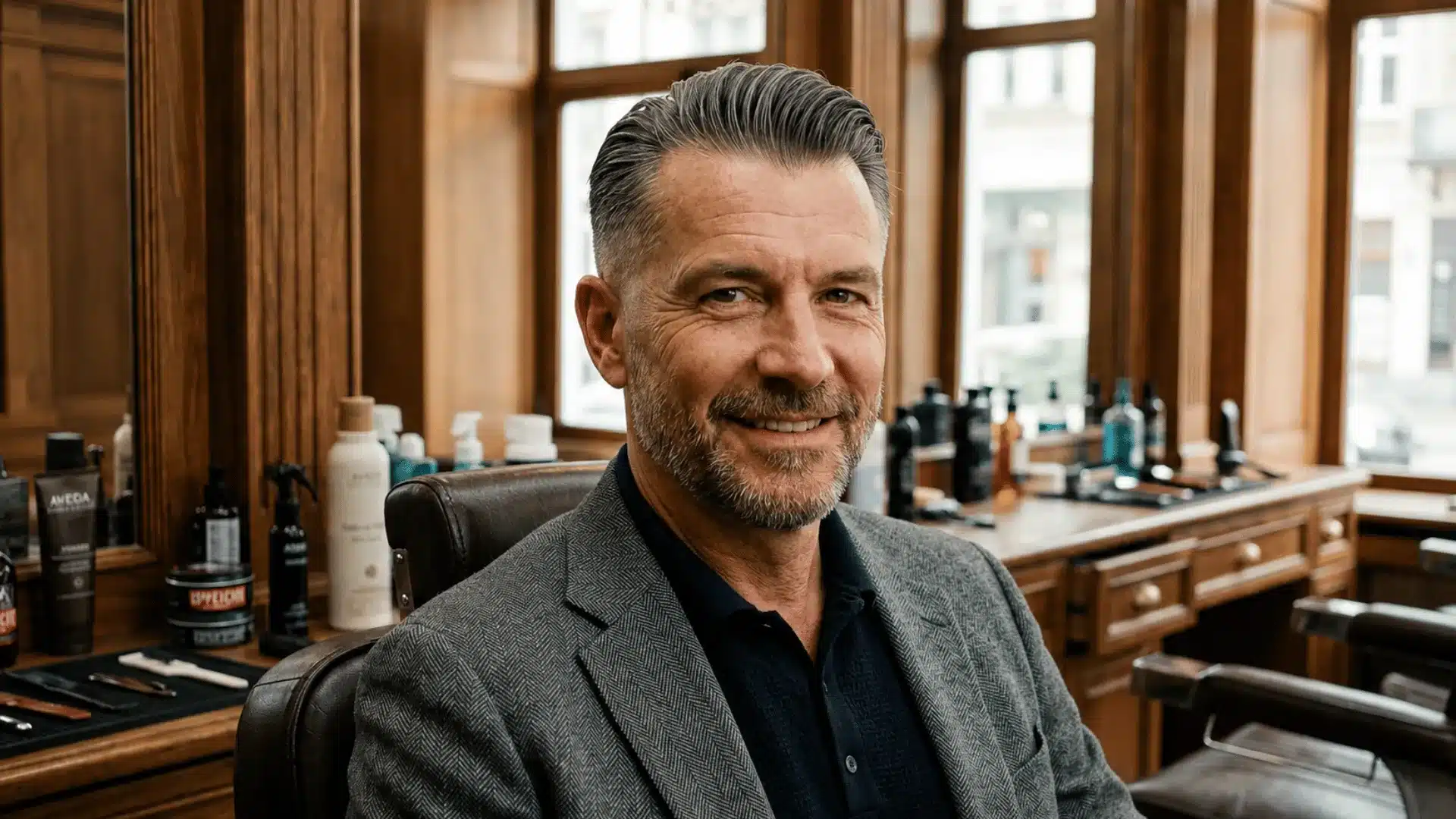 Slick back low fade hairstyle for thinning hair