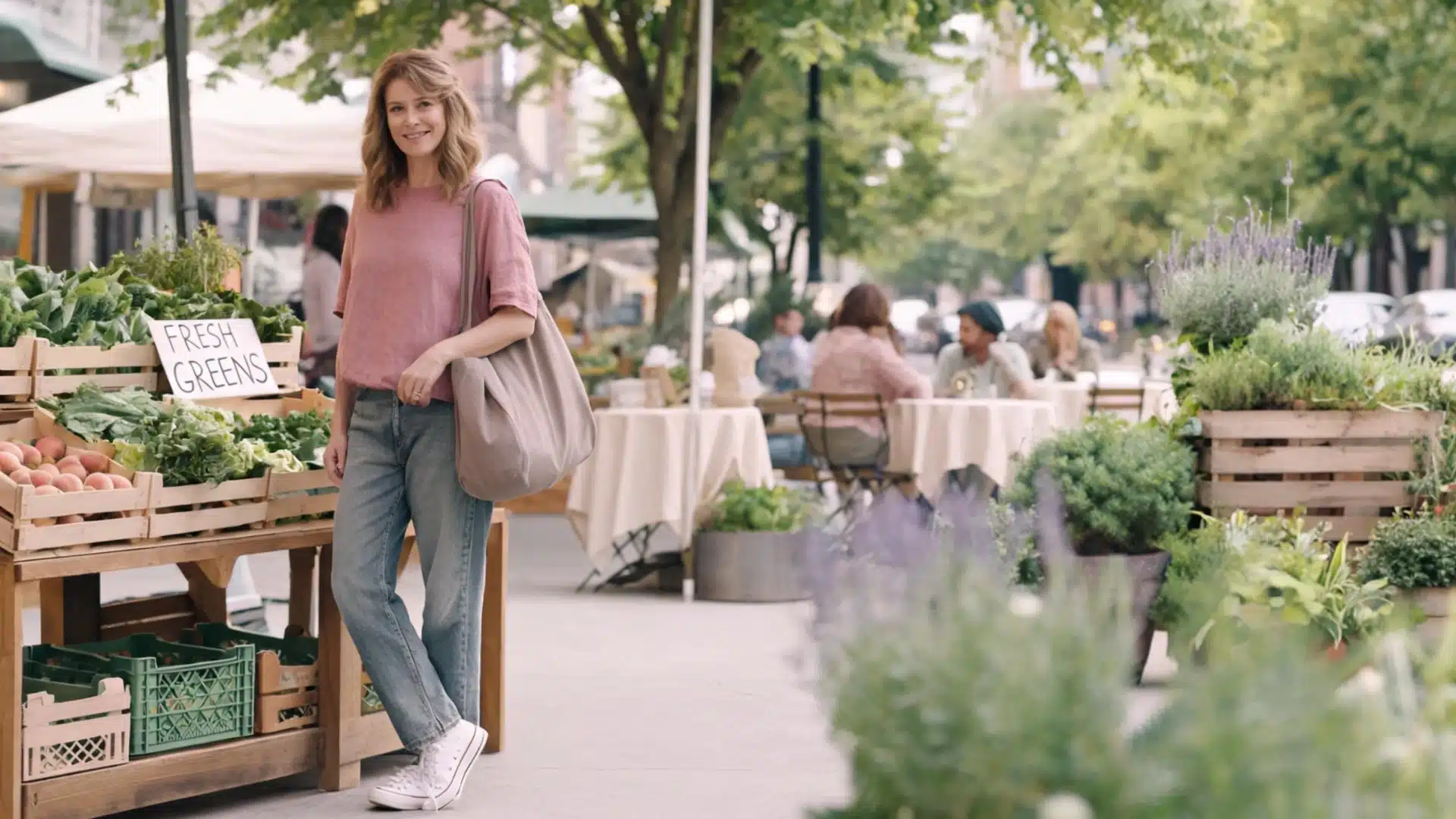 Soft Summer farmers market outfit with rose top