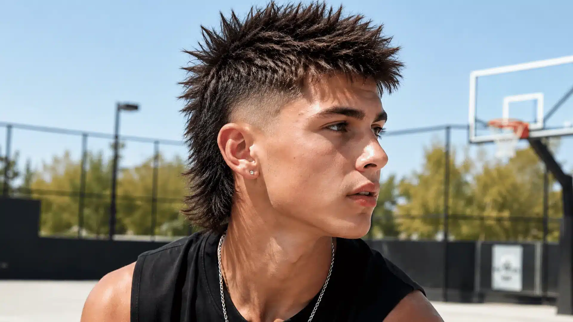 Spiky skin fade mullet with energetic textured spikes