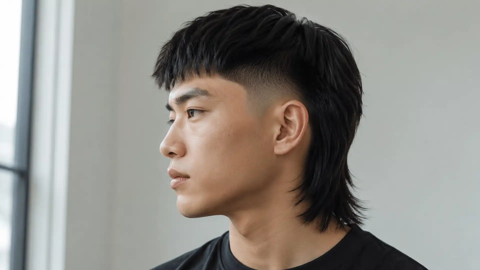 Straight hair skin fade mullet with sleek clean structure