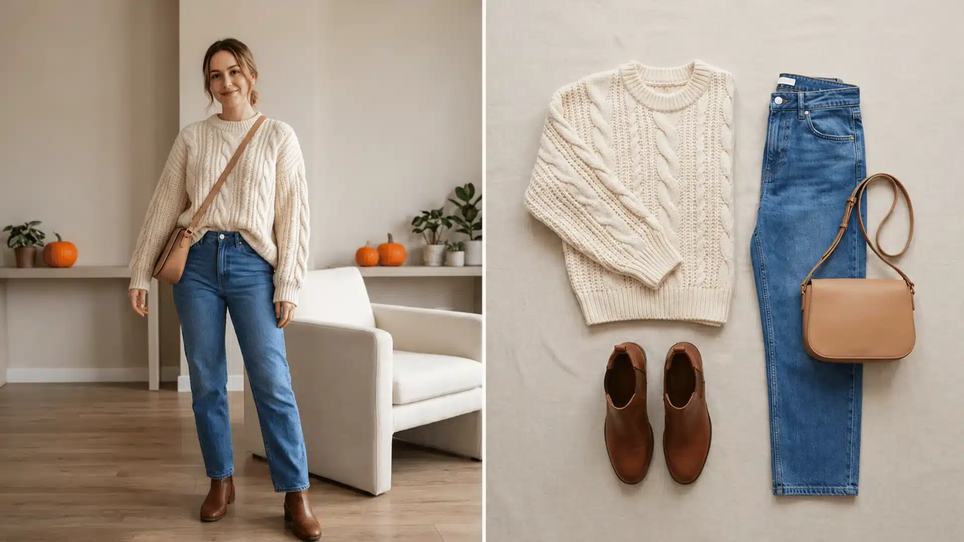 Straight leg jeans with oversized knit sweater outfit