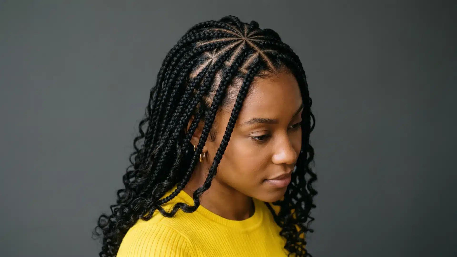 Triangle braid parting showing geometric triangular scalp sections