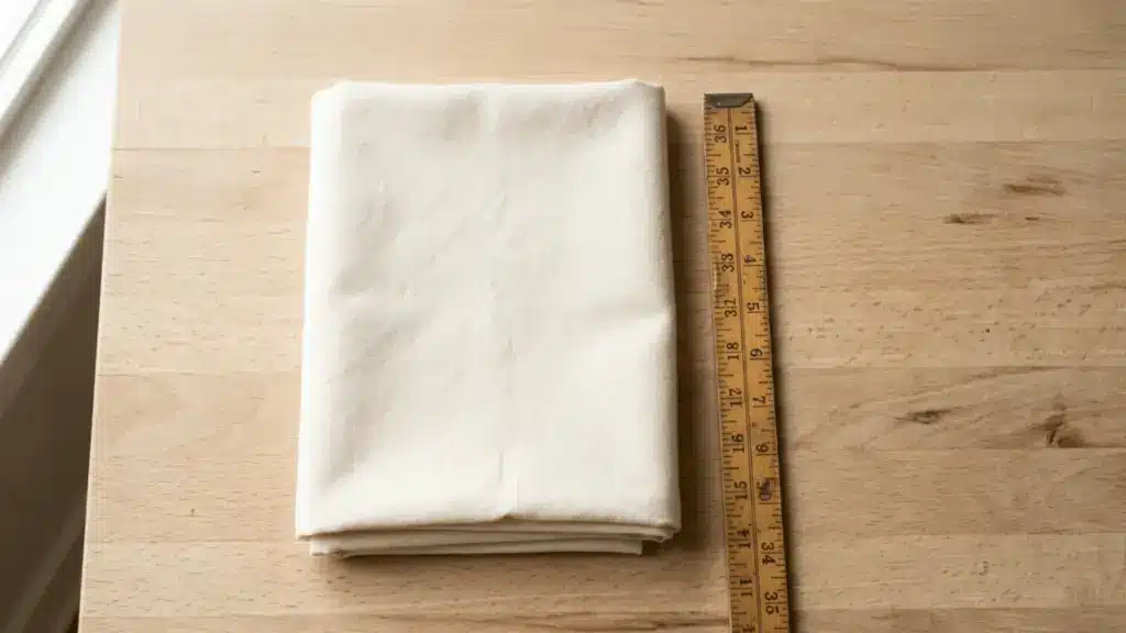 Yard of fabric laid flat next to a yardstick showing 36 inches in length