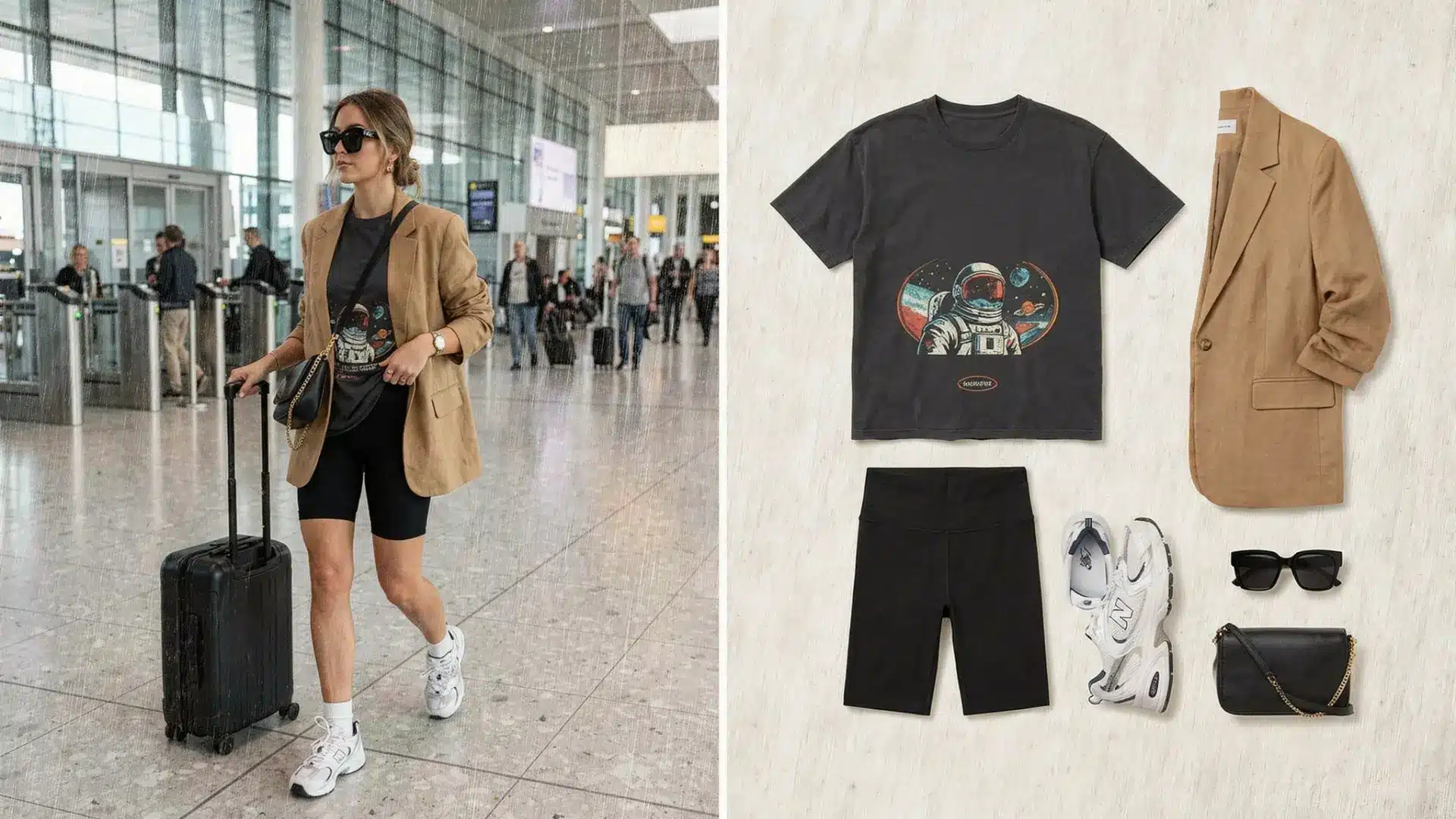 Airport outfit with biker shorts and oversized tee