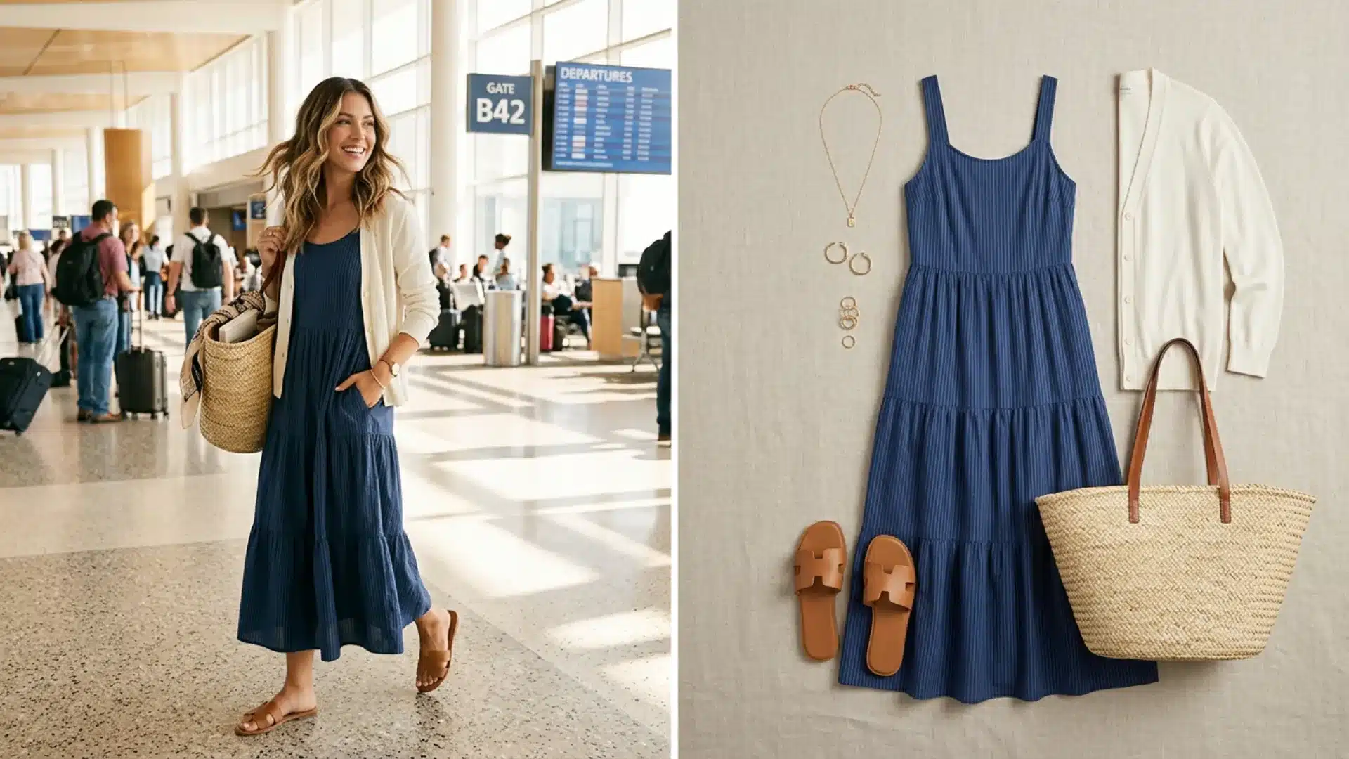 Airport outfit with cotton maxi dress and cardigan