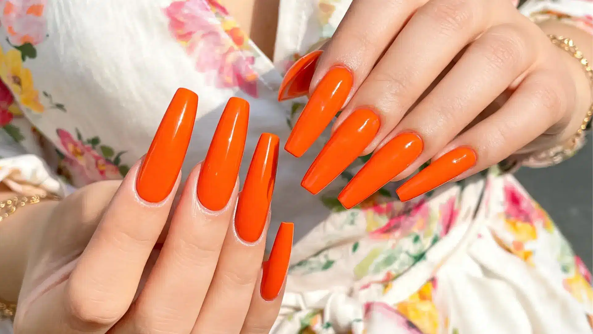 Bright orange coffin nails