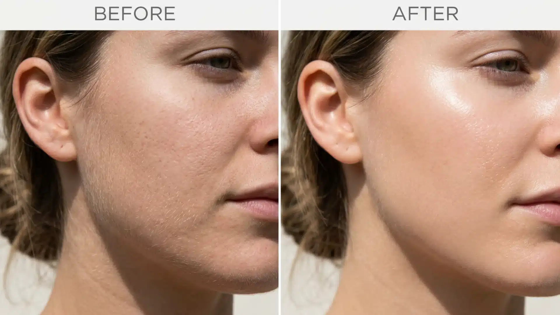 Dermaplaning before and after showing smoother brighter skin texture results