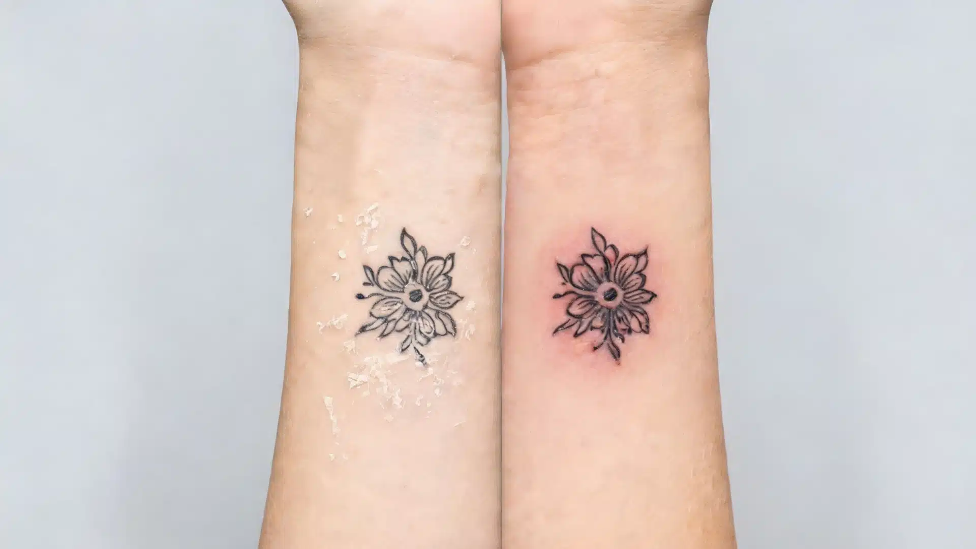 Healthy tattoo peeling compared with signs of possible infection
