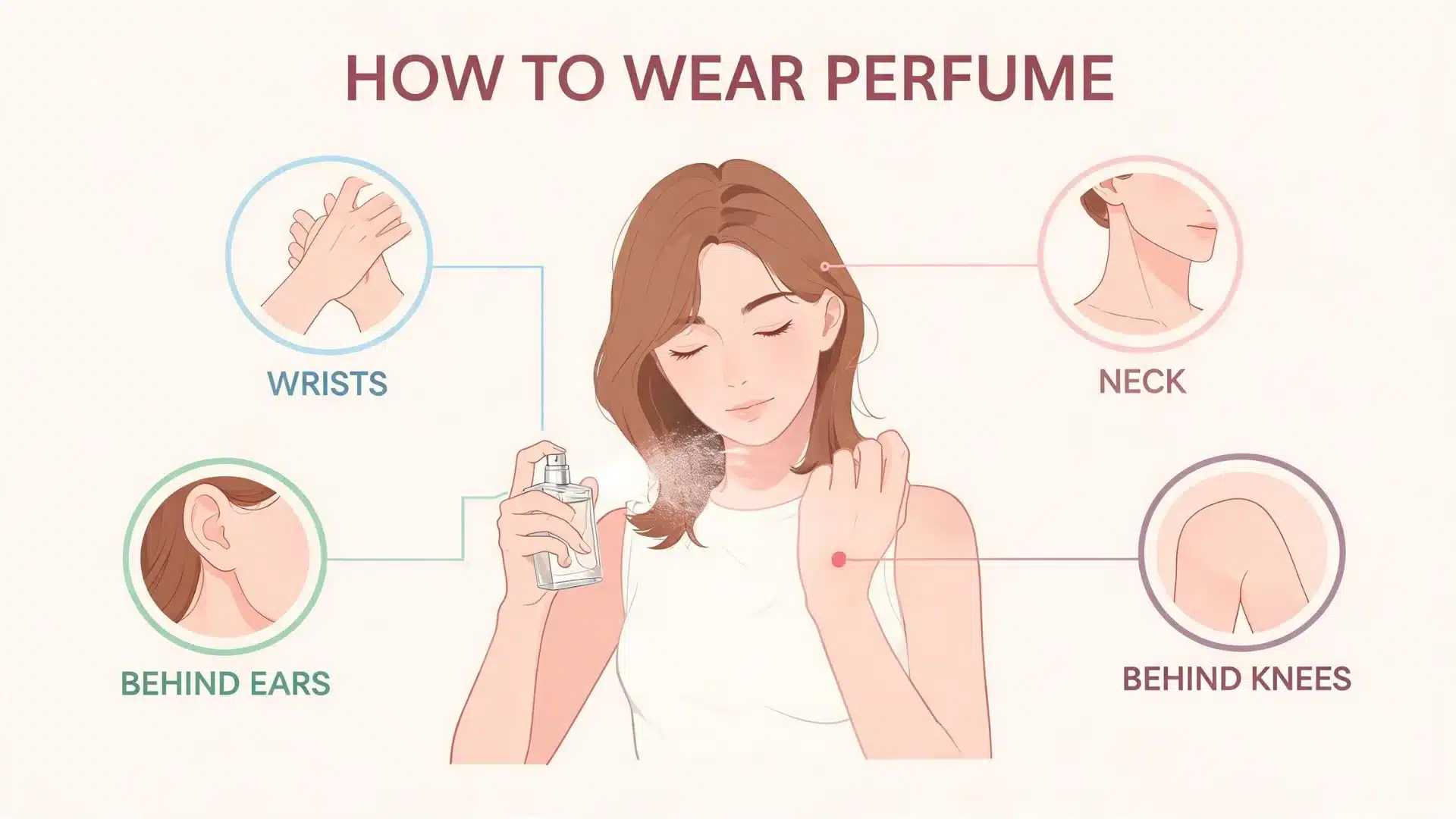 Infographic showing the best places to apply perfume