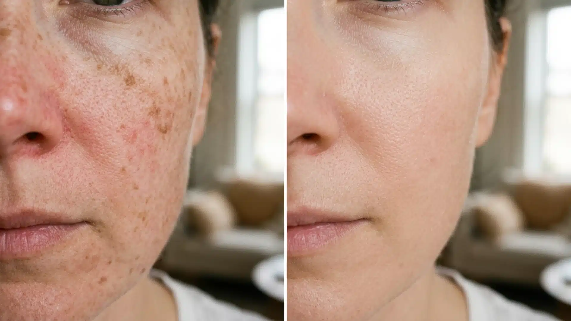 IPL before and after showing reduced sun spots and clearer skin