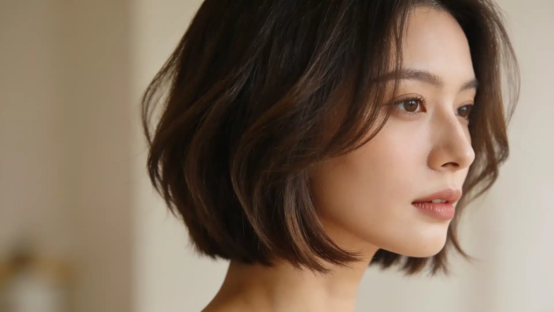 Layered bob with soft side volume that balances an oblong face.