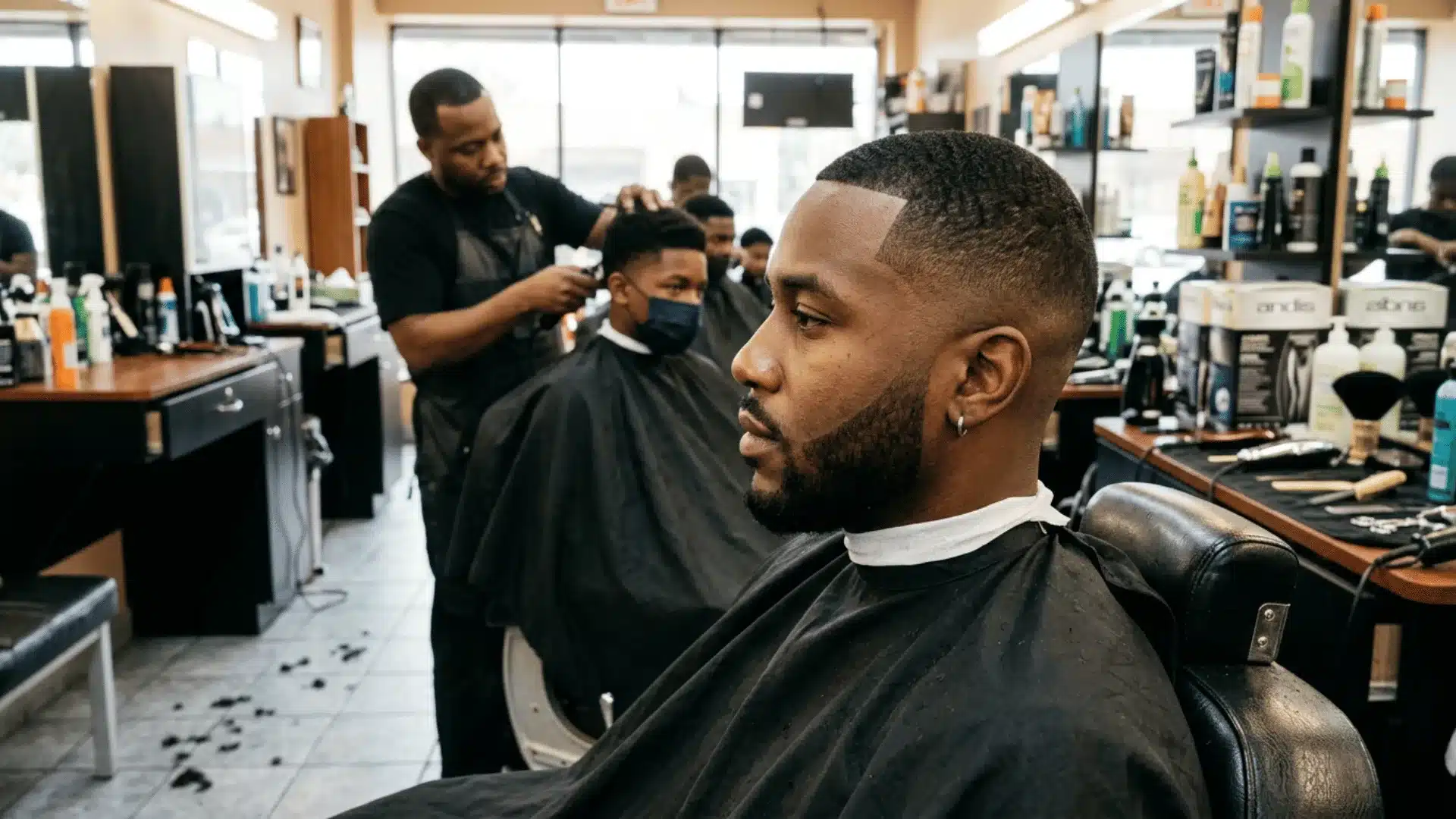 Man with a Number 4 buzz cut showing fuller medium short hair with a soft taper fade