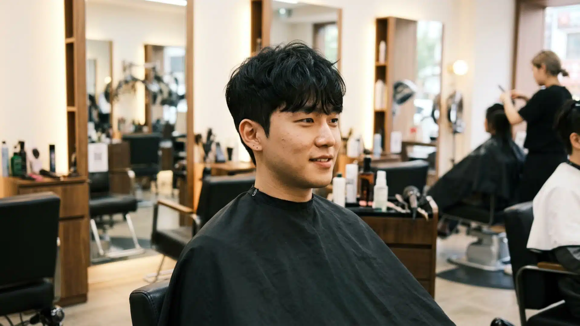 Man with down perm and volume perm showing flat sides and lifted textured top
