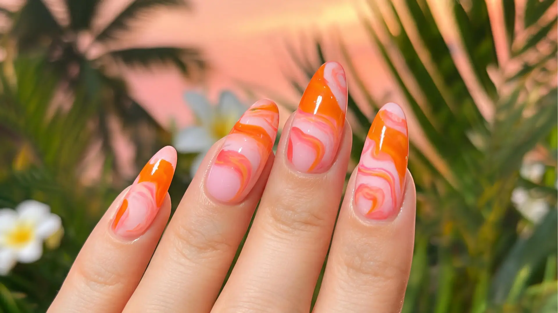 Orange and pink summer nails